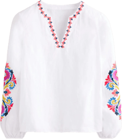 Bonnie Linen Top-White, Multi Floral