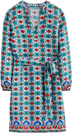 Cleo Linen Tie Waist Dress-Multi, Coastal Tile