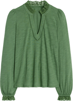 Aria Broderie Notch Neck Top-Newt Green