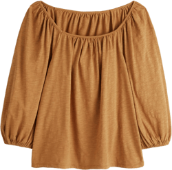 Blouson Sleeve Cotton Top-Butterscotch Brown