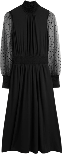 Black Tulle Sleeve Midi Party Dress-Black