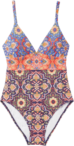 Arezzo V-neck Panel Swimsuit-French Navy, Moroccan Bloom