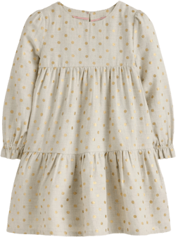 Betsy Tiered Twirly Dress-Oatmeal/Gold Spot