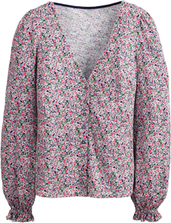 Button Front V-Neck Top-Multi, Petal Toile