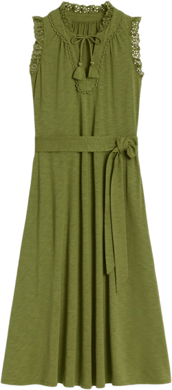 Aria Broderie Trim Midi Dress-Deep Olive