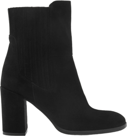 Block Heel Ankle Boots-Black Suede