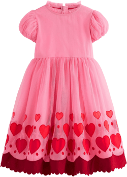 Appliqué Hem Tulle Dress-Bubblegum Pink Hearts