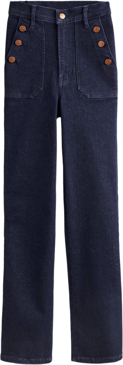 Button Detail Straight Jeans-Indigo Rinse