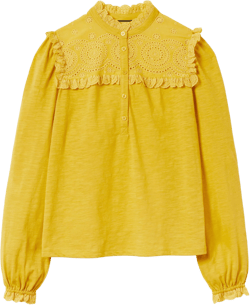 Broderie Yoke Jersey Top-Honeycomb