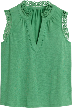 Aria Broderie Trim Vest-Aloe Green
