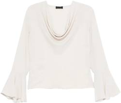 bell-sleeve cowl-neck blouse