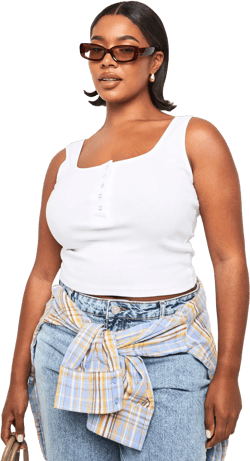 PLUS POPPER DETAIL SCOOP NECK VEST TOP