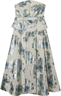 Diamante Trim Bodice Detail Metallic Jacquard Prom Dress | Karen Millen