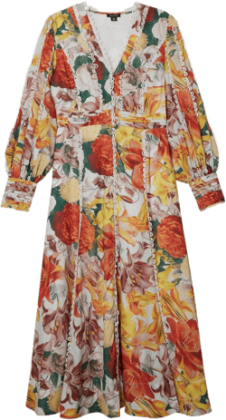 Trailing Floral Woven Plunge Maxi Dress | Karen Millen