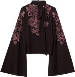 Cutwork Beaded Georgette Tie Neck Woven Blouse With Drama Sleeve | Karen Millen