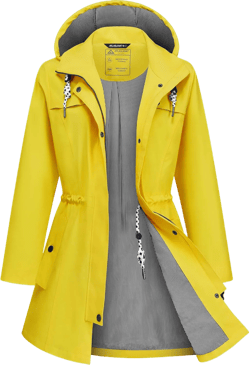 Rain Jacket Women Waterproof Long Lightweight Raincoat Hooded Windbreaker Outdoor Trench Coat Medium Light Yellow