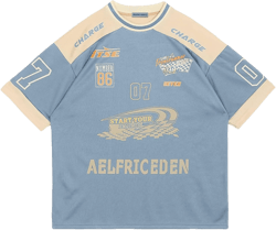 Aelfric Eden 90s Oversized T Shirts Unisex Grahpic Jersey Printed Casual Tees Streetwear Vintage Summer Top Tshirt Light Blue Medium