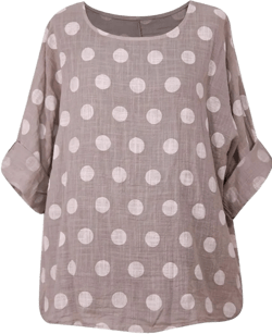 Lagenlook Polka Dot Cotton Tunic Top for Women | Italian Style Ladies Top Loose Fit Summer Blouse, Tunics tops for women UK Size 10-18