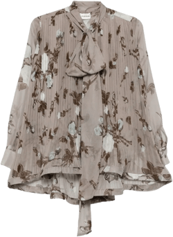 pleated floral-print blouse
