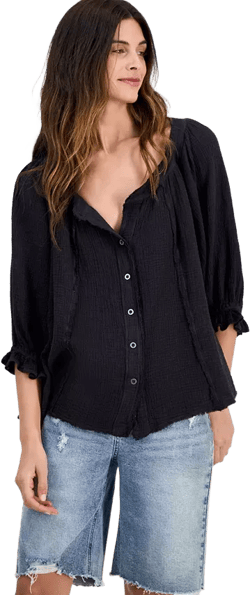 Women's Lucy Cotton Button-Front Swing Blouse