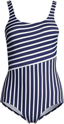 Women's Long Scoop Neck Soft Cup Tugless Sporty One Piece Swimsuit Print