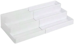 Plastic Expandable 3Tier Shelf Rack Organizer  Storage For  Vanity, Cabinet, Cup, Drawer  Olds Medicine, Tamins, Supplements, Cosmetics  Ligne Collection  White