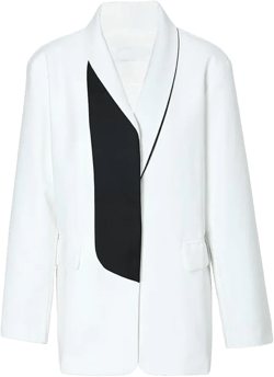 Black White Color Block Blazer for Women Notched Lapel Long Sleeve Loose Fit Jacket Oversized Coat Large White