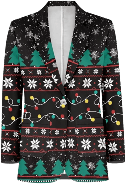 Men's Christmas Blazer Jacket Xmas Funny Casual One Button Holiday Suit with Pockets 8 Sizes Small Christmas Snow Xmas Light