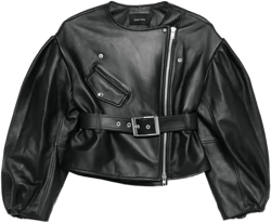 belted puff-sleeve leather jacket