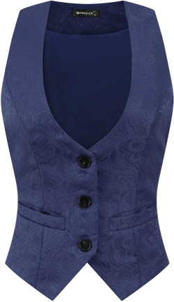INSPIRE CHIC Women's Vintage Waistcoat Button Up Steampunk Jacquard Sleeveless Suit Vest Dark Blue Large