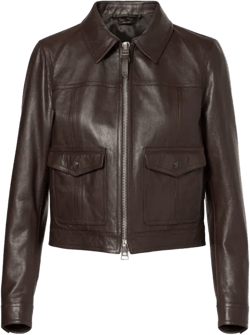 Leather Biker Jacket In Brown