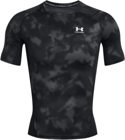 Under Armour UA Men's HeatGear® Printed Short Sleeve Workout Training Gym Compression Fitness Shirt | Black/White | Men's Large | 1383321-003