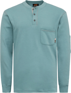 KONRECO FR Shirts for Men Long Sleeve Henley 7oz 100% Cotton FRC Clothing Welding Shirt X-Large Blue Green