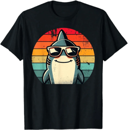 Trendy Retro Shark Graphic Tee with Fashion Glasses - Cotton Casual Fit for Men