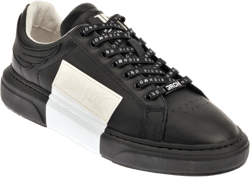 Black and White Leather Logo Low Top Sneakers