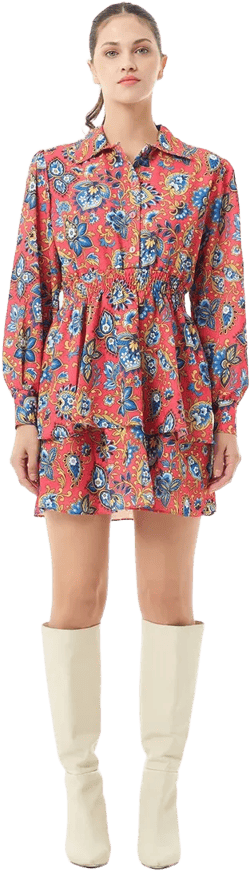 Long Sleve Flowy Mini Dress - Dress