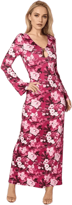Women's Long Sleeve Keyhole Maxi Dress
