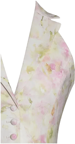 Women Lauren Pink Floral Print Ruched Back Linen Suit Vest