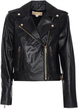 Long Sleeve Leather Jacket In Black