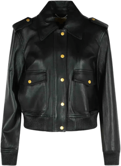 Black Jacket With Classic Collar Ans Ribbed Elastic Trims