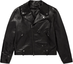 Hollywood Cropped Logo-appliquéd Leather Biker Jacket In Black