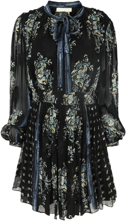 necktie long-sleeve paisley printed mini dress