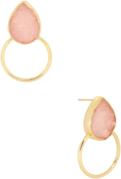 18k Plated Druzy Cz Hoop Earrings In Gold