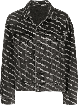 Falling Back Logo Cotton Denim Jacket In Black,white