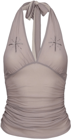 Beaded Mesh Halter Top Pale Purple