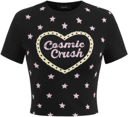 Cotton-blend Cosmic Crush & Star Graphic Crop Tee