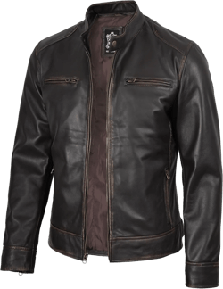 Blingsoul Leather Jackets For Men - Real Lambskin Motorcycle Style Mens Leather Jacket 3X-Large Dodge - Ruboff Brown Jacket