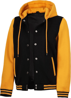 Decrum Hooded Varsity Jacket Women - Letterman Highschool Baseball Bomber Womens Casual Jackets Large Black & Yellow Hooded Varsity Jacket Womens