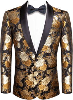 Hi-Tie Stylish Men Suit Jacket Blazer Shawl Lapel One Button Slim Fit Long Sleeve Jacket Tuxedo Party Dinner