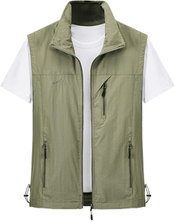 Gihuo Men's Lightweight Softshell Sleeveless Golf Vest with Zipper Pockets for Travel Hiking Fishing Safari Outwear XX-Large Khaki